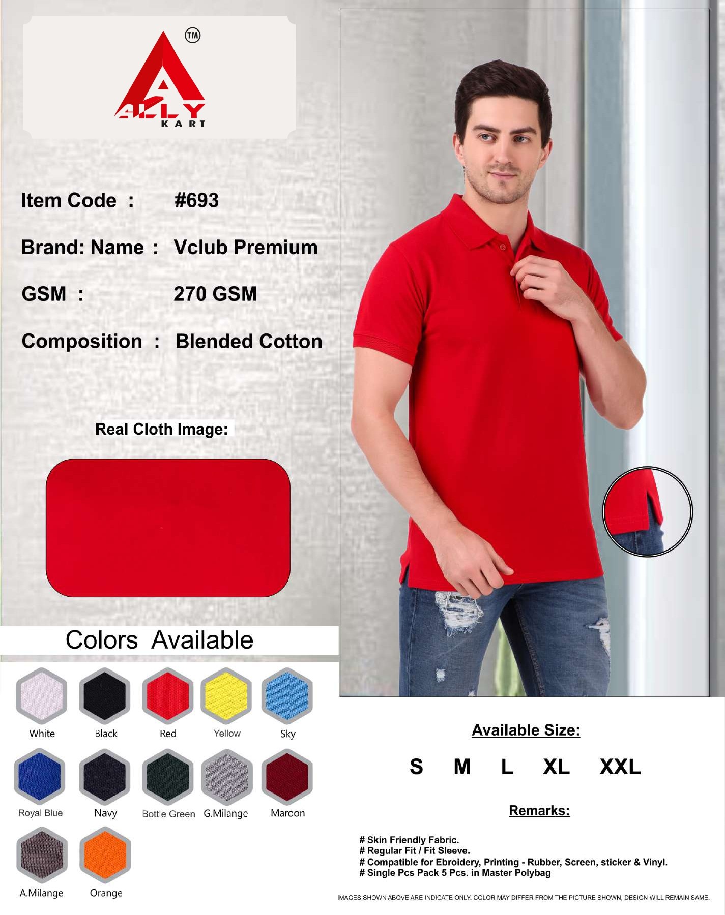 Ally Men's Blended Cotton Rich Solid Polo T-Shirt Regular Fit